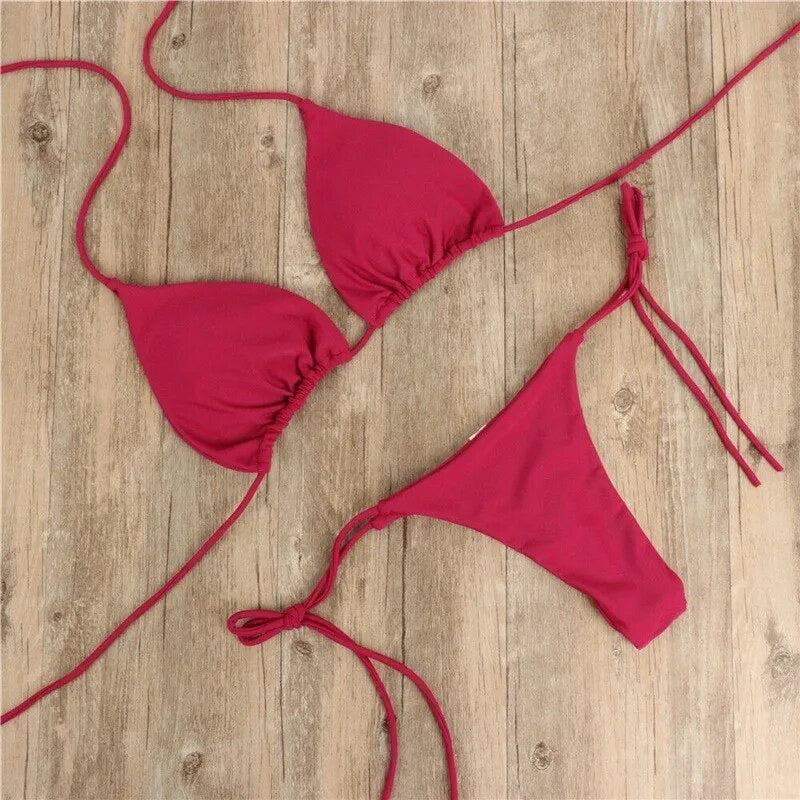 Summer 2-Piece Bikini Set, Padded Push-up Bra with Thong