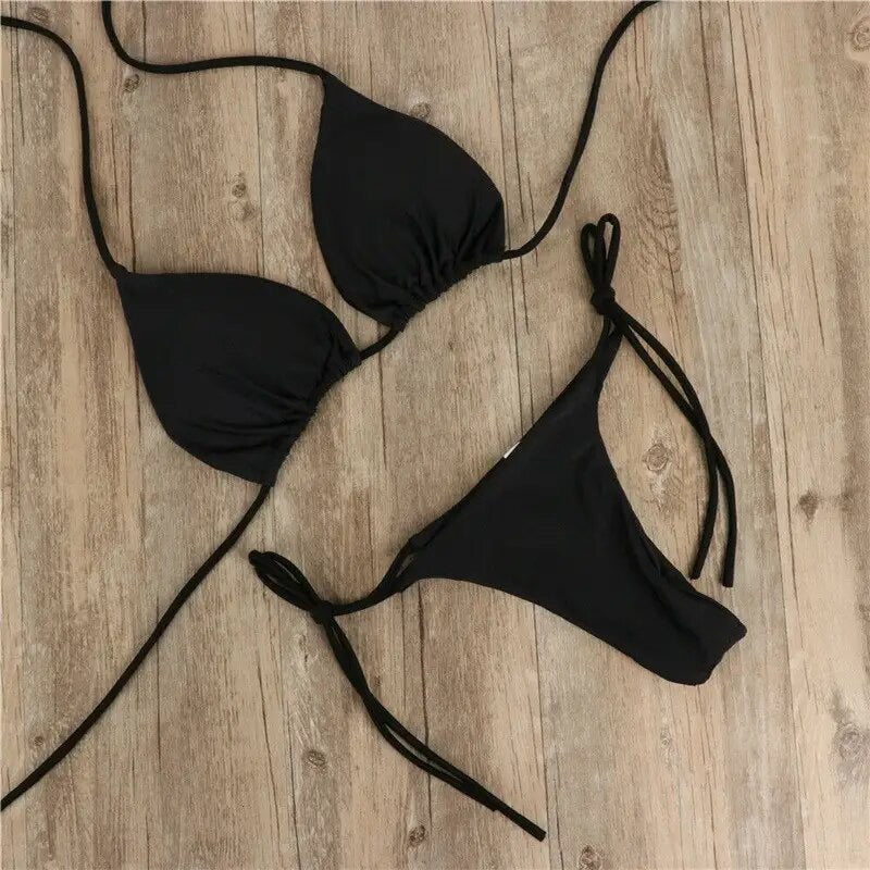 Summer 2-Piece Bikini Set, Padded Push-up Bra with Thong